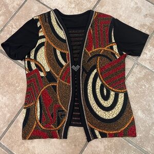 Grannycore 80s Vintage Amazingly  Gawdy Blouse Geometric Print Dashiki Inspired